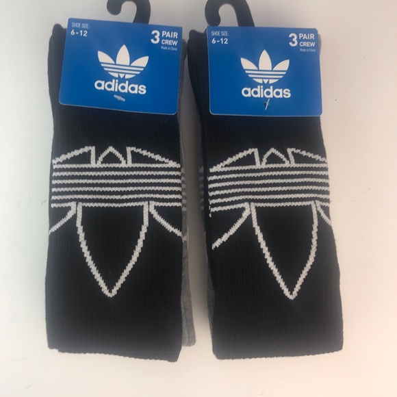 Adidas 6 Pair Crew Socks Gray Black White Men's Sz 6-12 - Picture 2 of 6